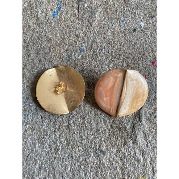 Vintage Stud Earrings Studs Metallic Peach Cream Gold Circular 1 Inch - Picture 6 of 6
